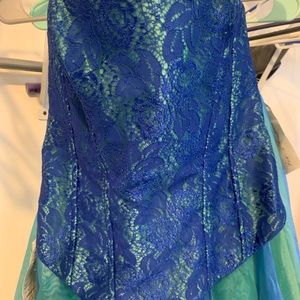 Strapless 2 piece teal and blue dress.